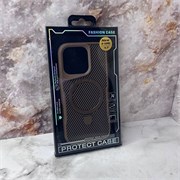 Задняя крышка PROTECT CASE Iphone под карбон, с подставкой MagSafe, металлические кнопки, коричневая 10471